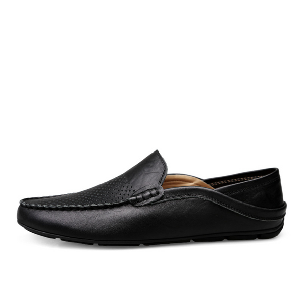Black Breathable Lightweight Leather Loafers