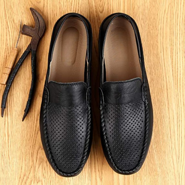 Black Breathable Lightweight Leather Loafers