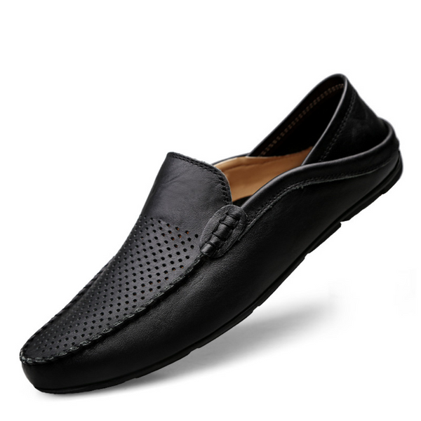 Black Breathable Lightweight Leather Loafers