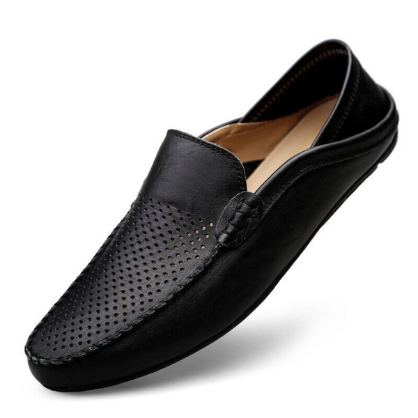 Black Breathable Lightweight Leather Loafers