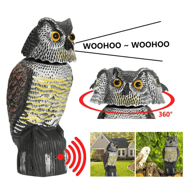 360° Rotating Owl Bird Deterrent with Sound – Outdoor Predator Decoy