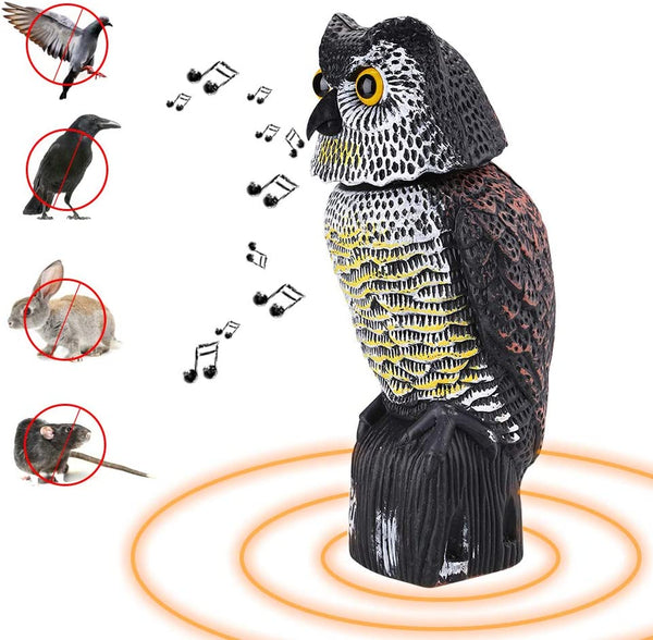 360° Rotating Owl Bird Deterrent with Sound – Outdoor Predator Decoy