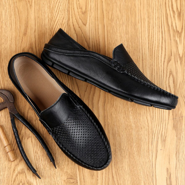 Black Breathable Lightweight Leather Loafers