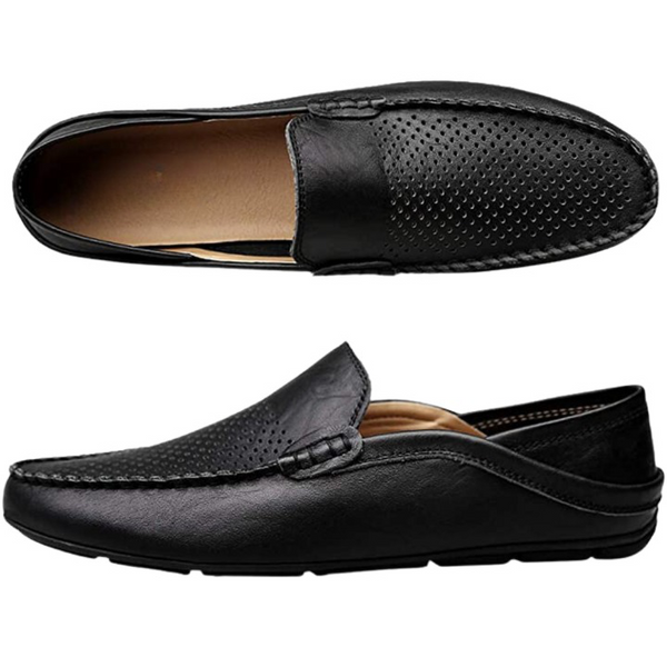 Black Breathable Lightweight Leather Loafers