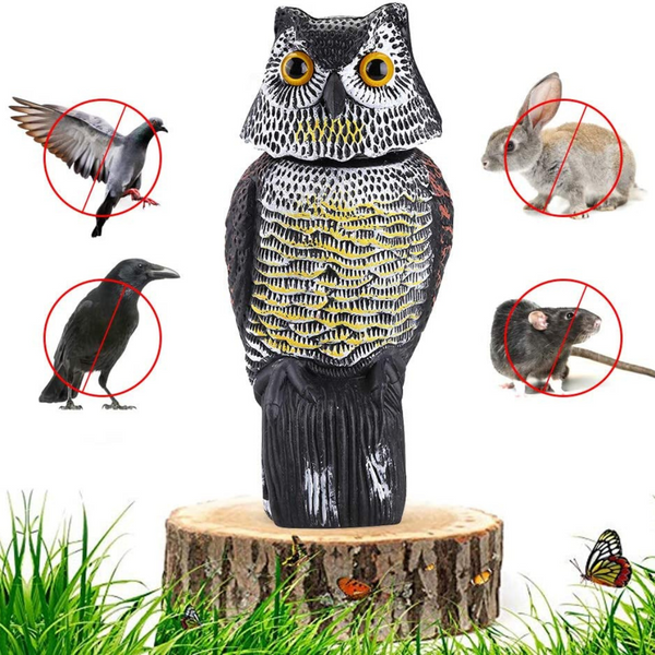 360° Rotating Owl Bird Deterrent with Sound – Outdoor Predator Decoy