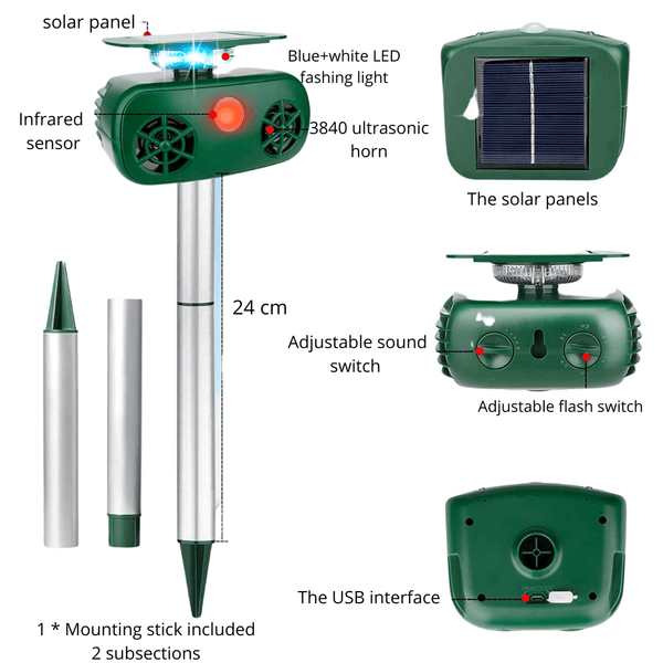 Outdoor Ultrasonic Solar Powered Animal Repeller